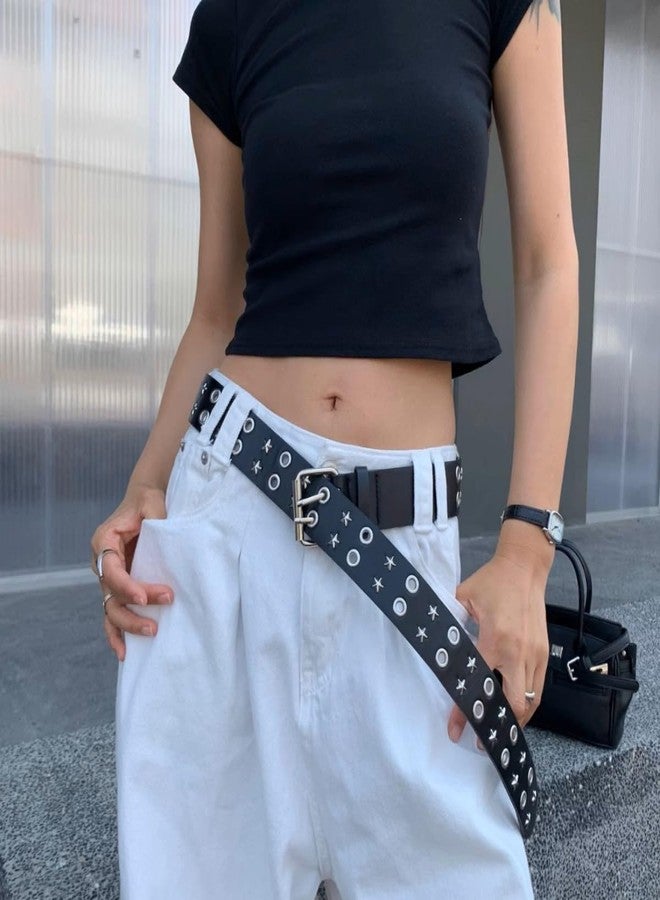 حزام TYHOTULY Y2k Star بإبزيم مزدوج، مناسب لأزياء غوث بانك روك، إيمو غرنج، إكسسوارات ملابس، حزام جينز غربي من الجلد الصناعي (أسود) - Image 5